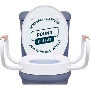 Lunderg Raised Toilet Seat with Handles 3 Inch Round White Padded Safety Rail
